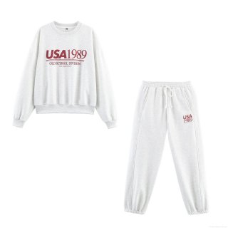 Women's Two Piece Tracksuit Set Vintage USA 1989 Printed Fleece Cotton Blend Sweatshirt and Jogger Pants Casual Loungewear Suits
