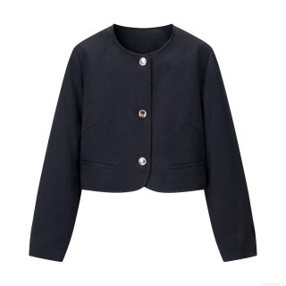 Women's Autumn Casual Long Sleeve Short Windbreaker Jacket and High Waist Belted Shorts Two Piece Set Solid Polyester Elegant Outfit with Gold Buttons for Ladies Office Commute