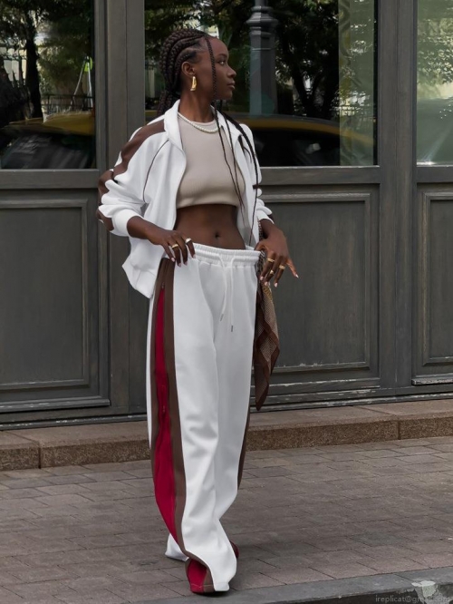 Women's 2 Piece Sweatsuit Set Striped Cotton Blend Zip Up Stand Collar Jacket and High Waist Wide Leg Sports Pants Streetwear Tracksuit