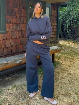 Women's Casual Bow Print Cotton Blend Hoodie Set Long Sleeve Hooded Sweatshirt And Wide Leg Pants Two Piece Tracksuit Outfits