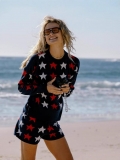 Women's Knitted Two Piece Set Cotton Blend Star Pattern Long Sleeve Sweater And Shorts Set Fashion Streetwear Sexy Beach Vacation Outfit For Women