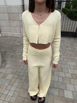 Women's Casual Knitted Two-Piece Set V-Neck Short Button Cardigan And High Waist Wide Leg Pants Solid Color Cotton Polyester Blend Long Sleeve Lounge Outfit