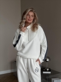 Women's Half Zip Lapel Sweatshirt And Jogger Pants Set Two Piece Cotton Blend Contrast Stripe Tracksuit For Casual Sports Streetwear