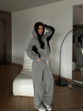 Women's 100% Cotton Patchwork Hoodie and Sweatpants 2 Piece Set Oversized Contrast Color Long Sleeve Hooded Top and High Waist Wide Leg Pants Tracksuit Loungewear