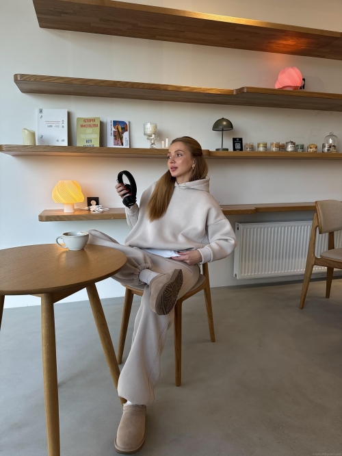 Women's Two-Piece Hoodie and Sweatpants Set 100% Cotton Loose Fit Hooded Sweatshirt High Waist Straight Leg Pants Sports Casual Tracksuit for Autumn Winter Outfits