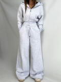 Women's Casual 2 Piece Sweatsuit Set 100% Cotton Short Zip Up Hooded Sweatshirt And High Waisted Wide Leg Long Pants Solid Color Sporty Tracksuit For Women