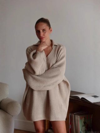 Women's Casual Knit Sweater Set Polo Collar Oversized Solid Color Long Sleeve Pullover With Wide Leg Pants Cozy Commuter Outfit