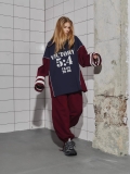 Women's Casual Sports Set Oversized Color-blocking Hoodie Sweatshirt and Straight Leg Pants Two Piece Set American Retro Streetwear Cotton Blend Outfits