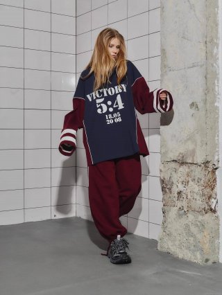 Women's Casual Sports Set Oversized Color-blocking Hoodie Sweatshirt and Straight Leg Pants Two Piece Set American Retro Streetwear Cotton Blend Outfits