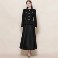 Elegant Women's 2 Piece Skirt Set Tweed Slim Fit Jacket and Satin Long Umbrella Skirt Suit with Rhinestone Buttons for Party Office Formal Evening