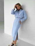 Women's Two Piece Set Elegant Long Sleeve Button Down Shirt And High Waist Side Slit Skirt Polyester Blend Casual Commuter Outfits For Spring Autumn