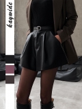 Women High Waist PU Leather Shorts With Belt Elegant Solid Color A-Line Wide Leg Short Pants For Office Party Autumn Winter Faux Leather Shorts