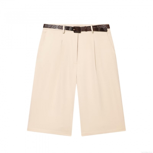 Women's Wide Leg Bermuda Shorts With Snake Print Belt Elegant Urban Commuter Polyester Mid Waist Short Pants For Office Daily Wear