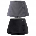 Women Casual Skort Polyester Rayon Suit Fabric Side Button Decorative Skirt Shorts Versatile Minimalist Mid Waist A-Line Mini Skort for Women Office