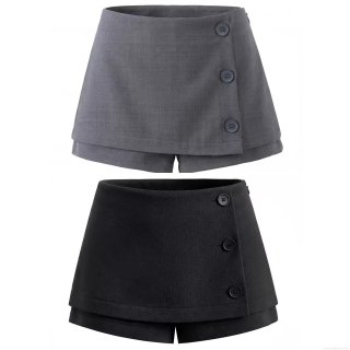 Women Casual Skort Polyester Rayon Suit Fabric Side Button Decorative Skirt Shorts Versatile Minimalist Mid Waist A-Line Mini Skort for Women Office