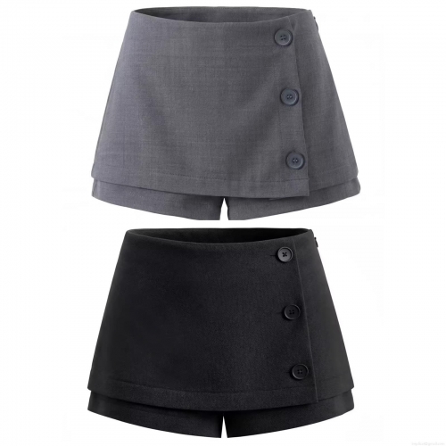 Women Casual Skort Polyester Rayon Suit Fabric Side Button Decorative Skirt Shorts Versatile Minimalist Mid Waist A-Line Mini Skort for Women Office