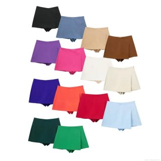 Women Fashion Asymmetric High Waist Skorts Summer Solid Color Polyester Wrap Mini Skirt Shorts With Side Hidden Zipper For Casual Streetwear Party
