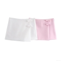 Women's High Waist A-Line Skort With Bow Button Decoration Summer Fashion Street Style Polyester Solid Mini Skirt Shorts For Women