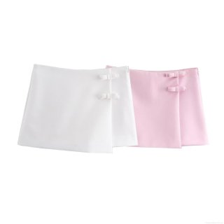 Women's High Waist A-Line Skort With Bow Button Decoration Summer Fashion Street Style Polyester Solid Mini Skirt Shorts For Women