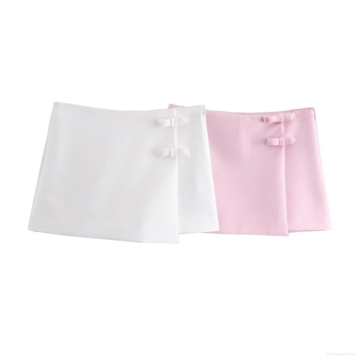 Women's High Waist A-Line Skort With Bow Button Decoration Summer Fashion Street Style Polyester Solid Mini Skirt Shorts For Women