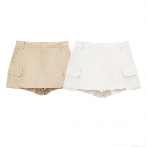 Women's High Waisted Cargo Skort Fashion A-Line Mini Skirt With Side Pockets Solid Color Summer Casual Streetwear Short Pants