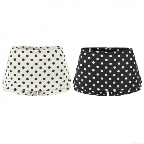 Women Casual Polka Dot Skort High Waist 100% Polyester Shorts With Side Hidden Zipper Summer Beach Streetwear Mini Skirt Shorts For Women