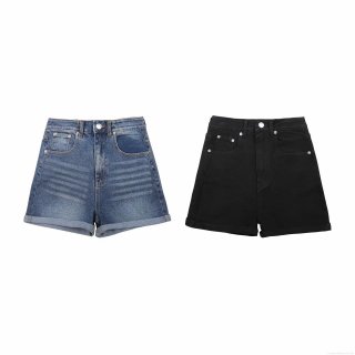 Women's High Waisted Denim Shorts Casual Loose Cotton Washed Jean Shorts With Rolled Cuffs Pleated Five Pocket Straight Shorts For Summer Streetwear Women