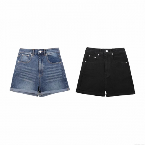Women's High Waisted Denim Shorts Casual Loose Cotton Washed Jean Shorts With Rolled Cuffs Pleated Five Pocket Straight Shorts For Summer Streetwear Women