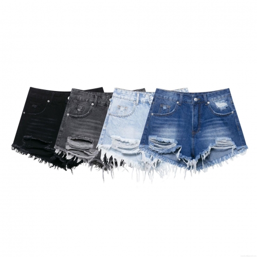 Women's High Waist Ripped Denim Shorts Distressed Fringe Hem Jean Shorts Casual Summer Streetwear Hot Pants For Women Girls