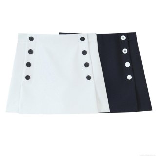 Women's Double Breasted A-Line Skort Shorts Summer Solid Color Polyester High Waist Streetwear Casual Bottoms for Ladies