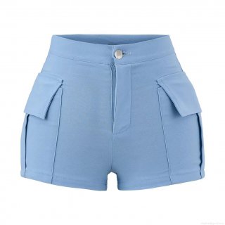 Women High Waist Cargo Shorts Casual Solid Color Viscose Polyamide Blend Summer Short Pants With Large Side Pockets Streetwear Fashion Hot Pants For Ladies