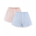 Women's Striped Casual Shorts Polyester Lace Trim Decorative Buttons Elastic Waist Loose Home Sleepwear Summer Bottoms For Ladies