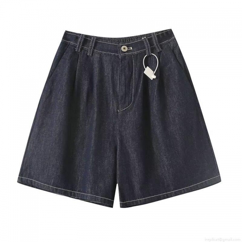 Women's Denim Shorts High Waist Elastic Waistband Straight Leg Casual Pleated Five-Point Shorts Deep Blue Street Style Summer Bottoms for Women