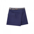 Women Navy Blue Wrap Skort Shorts With Woven Belt Contrast Stitching Cargo Pockets Summer Casual Streetwear Mini Shorts Bottoms