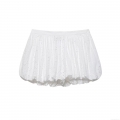 Women's Summer White Eyelet Embroidery Hollow Out Puffy Shorts Casual High Waist Cotton Blend Bloomer Shorts For Vacation Streetwear