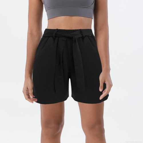Women's Summer Casual Sports Shorts Polyester Spandex Drawstring Elastic Waist Solid Color Breathable Athletic Lounge Shorts for Women