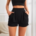 Women's High Waist Sports Shorts Polyester Spandex Solid Color Slim Fit Running Yoga Casual Shorts With Pockets