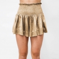 Women's Metallic Shiny Shorts High Waist Smocked Elastic Waist Ruffle Hem Skort Disco Party Clubwear Fashion Wide Leg Shorts