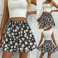 Women's Summer Daisy Floral Print Skirt-Pants Casual Elastic High Waist Loose Beach Shorts Comfortable Lightweight A-Line Bottoms