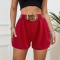 Women's High Waisted Wide Leg Shorts With Belt Casual Solid Color Polyester Spandex Short Pants For Summer Vacation Office Lady