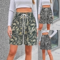Women's Casual Camouflage Shorts Summer Printed Loose Mid-Waist Shorts With Drawstring Elastic Waist Beach Pockets Outdoor Leisure Shorts