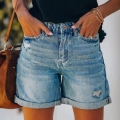 Women's Denim Shorts Washed Distressed Ripped High Waisted Straight Leg Jean Shorts For Summer Casual Daily Wear Fashion Sexy Denim Shorts With Rolled Cuffs Polyester Blend