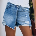 Women's High Waist Denim Skort Cotton Distressed Frayed Hem Asymmetric Ripped Jean Shorts Casual Summer Fashion Shorts For Women Streetwear Daily Wear