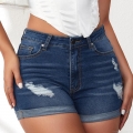 Women's Ripped Denim Shorts High Waist Distressed Cuffed Hem Jean Shorts Summer Casual Daily Wear Streetwear Dark Blue Cotton Blend