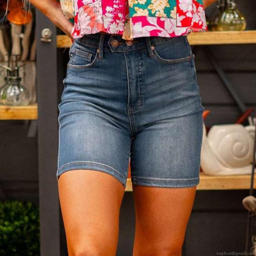 Women's High Waist Denim Shorts Slim Fit Stretchy Washed Distressed Polyester Blend Jean Shorts For Summer Casual Daily Wear