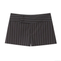 Women's Chic Pinstripe Shorts High Waist Double Button Slim Fit Suiting Fabric Casual Daily Winter Fashion Short Pants