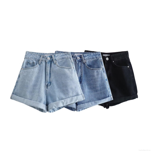 Women's High Waisted Cuffed Denim Shorts 100% Cotton Loose Fit Straight Leg Jeans Shorts For Summer Casual Fashion Ladies