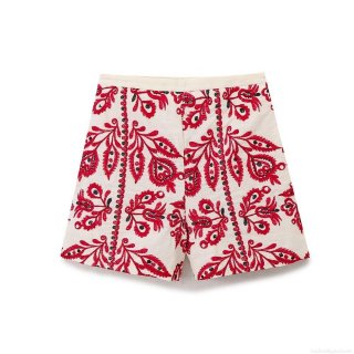 Women's High Waisted Cotton Blend Floral Embroidered Shorts Sweet Slim Fit A-Line Straight Leg Casual Autumn Bottoms For Women