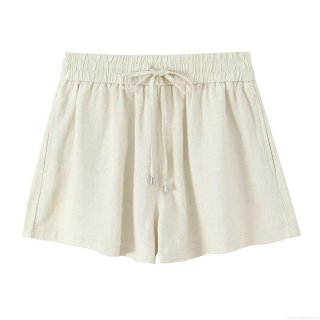 Women's Casual Cotton Linen Blend Shorts Summer Elastic Waist Loose Drawstring Straight Leg Hot Pants With Pockets For Women Daily Wear