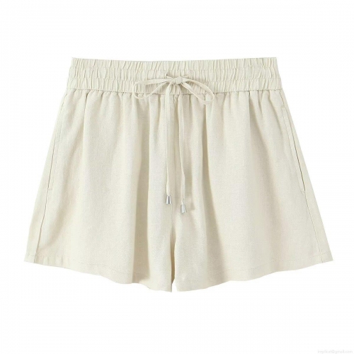 Women's Casual Cotton Linen Blend Shorts Summer Elastic Waist Loose Drawstring Straight Leg Hot Pants With Pockets For Women Daily Wear